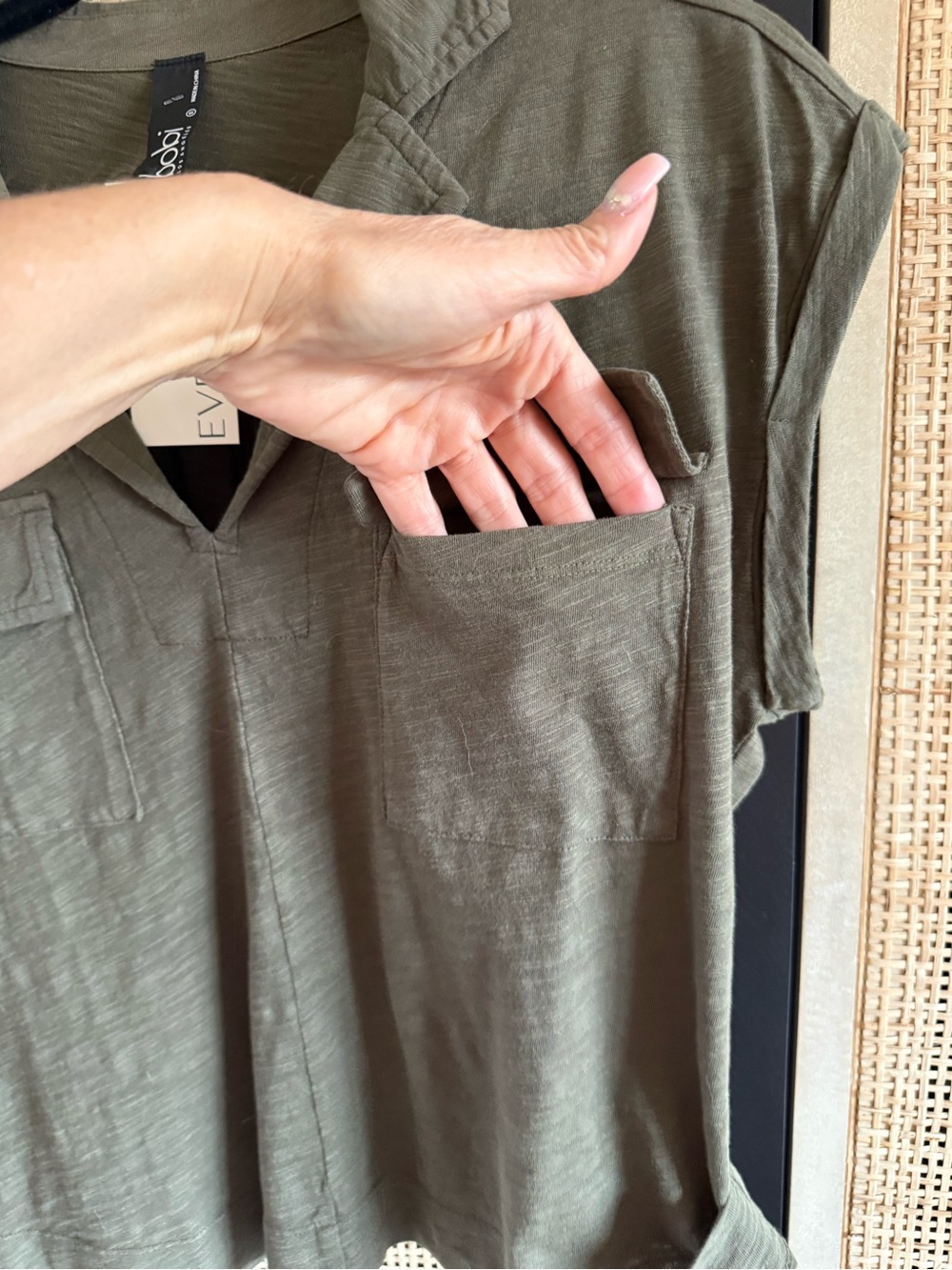 bobi Olive Utility Short-Sleeve V-Neck Tee - Picture 5 of 9